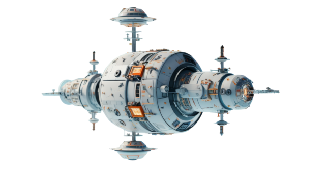 Futuristic Space Station Design With Multiple Docking Ports and Large Central Module