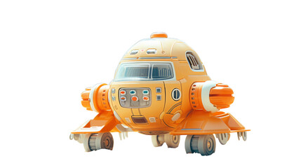 Fototapeta premium Yellow Toy Spaceship Isolated on White Background