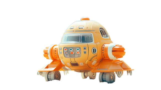 Yellow Toy Spaceship Isolated on White Background