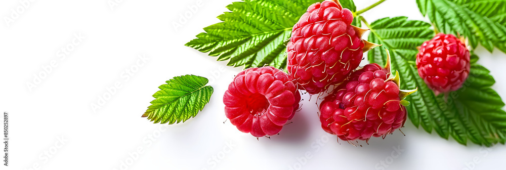 Canvas Prints raspberry with green leaves macro isolated raspberry on white background closeup. creative banner. c