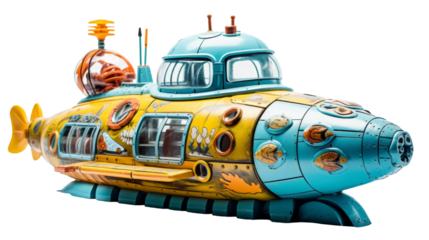 Colorful Toy Submarine With Detailed Design and Yellow and Blue Paint