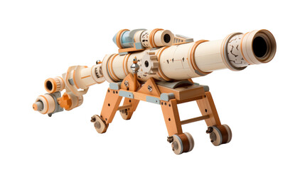 Wooden Toy Telescope With Wheels on White Background