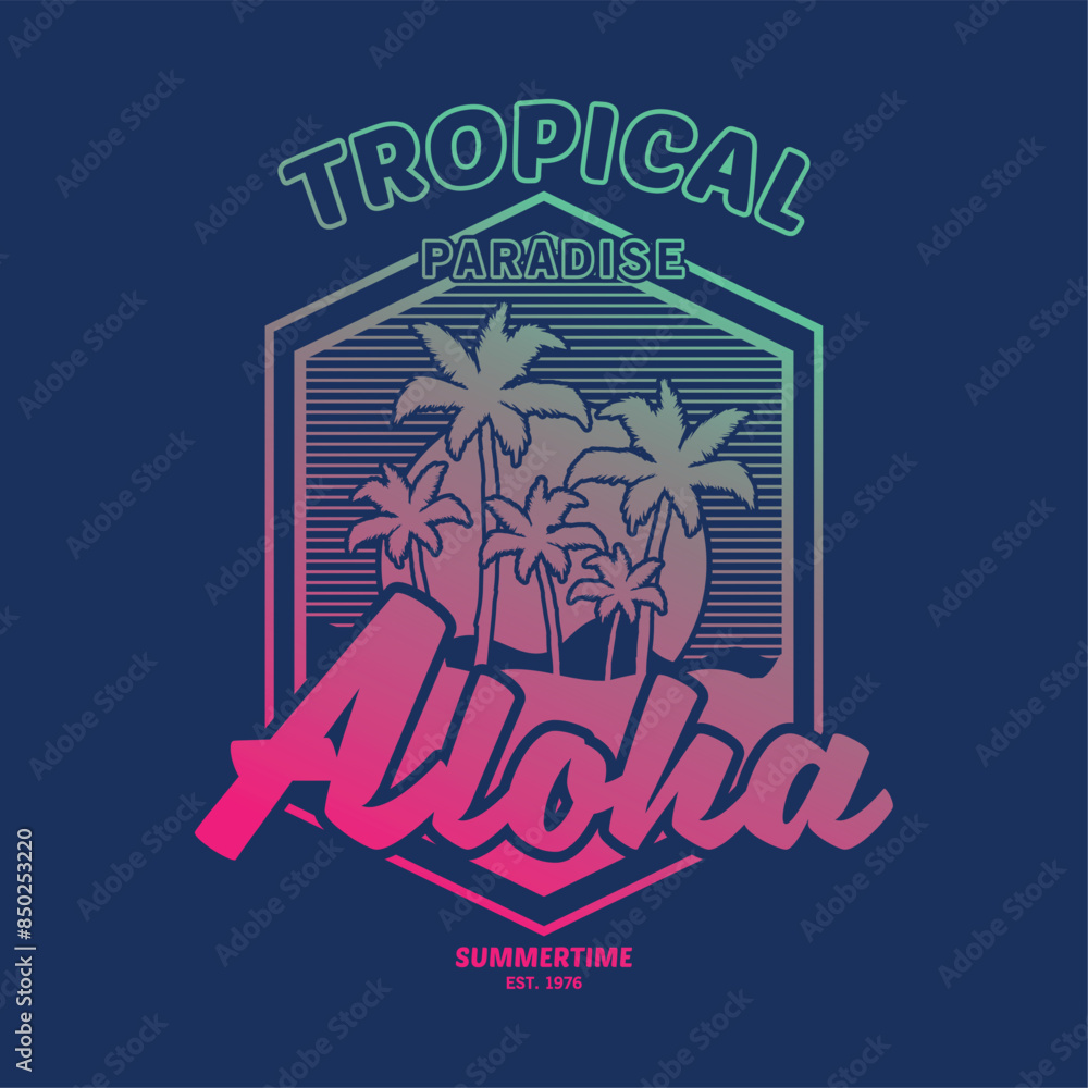 Poster graphic design for textile print as vector with palm drawing