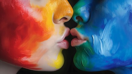 Fototapeta premium Close-up of painted faces almost kissing