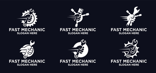 Mechanical technology logo, fast repair shop logo symbol, fast machine maintenance. piston spare parts