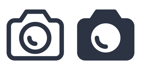 Photo camera simple icons set designed in filled, outline, line and stroke style