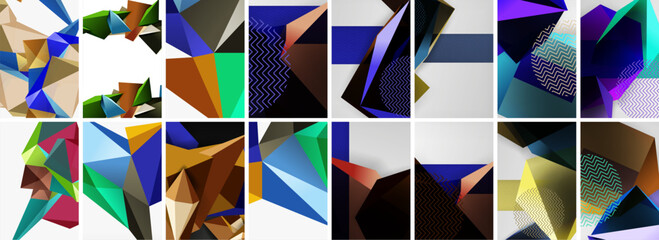 Set of low poly triangles poster geometric backgrounds. Vector Illustration For Wallpaper, Banner, Background, Card, Book Illustration, landing page