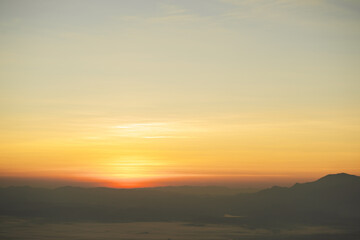landscape and travel concept with sunrise and layer of mountain background