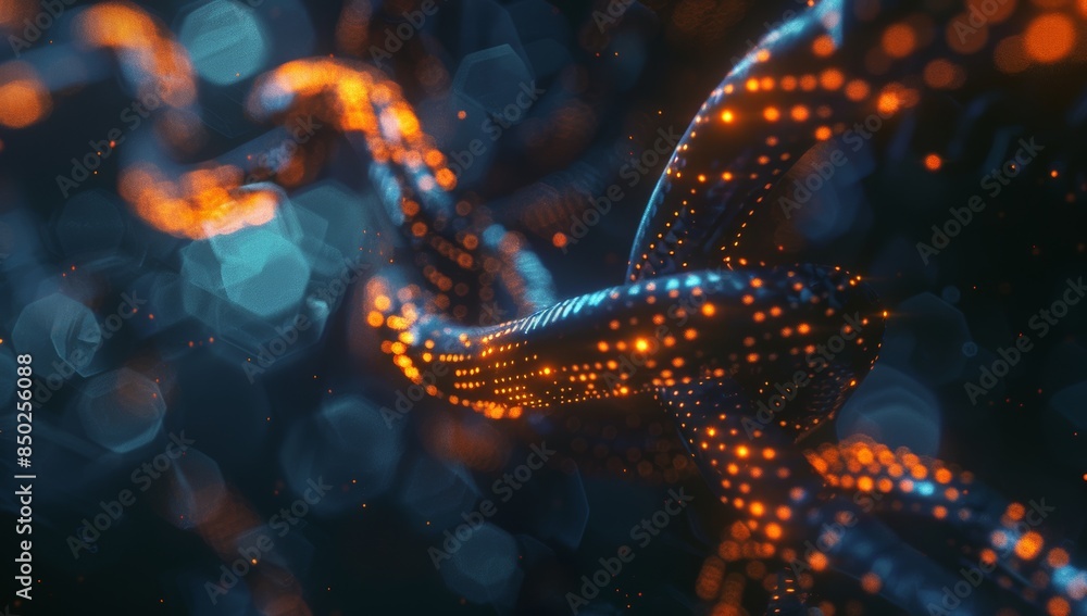 Poster a closeup of an abstract digital chain, symbolizing the energy and flow in blockchain technology. th