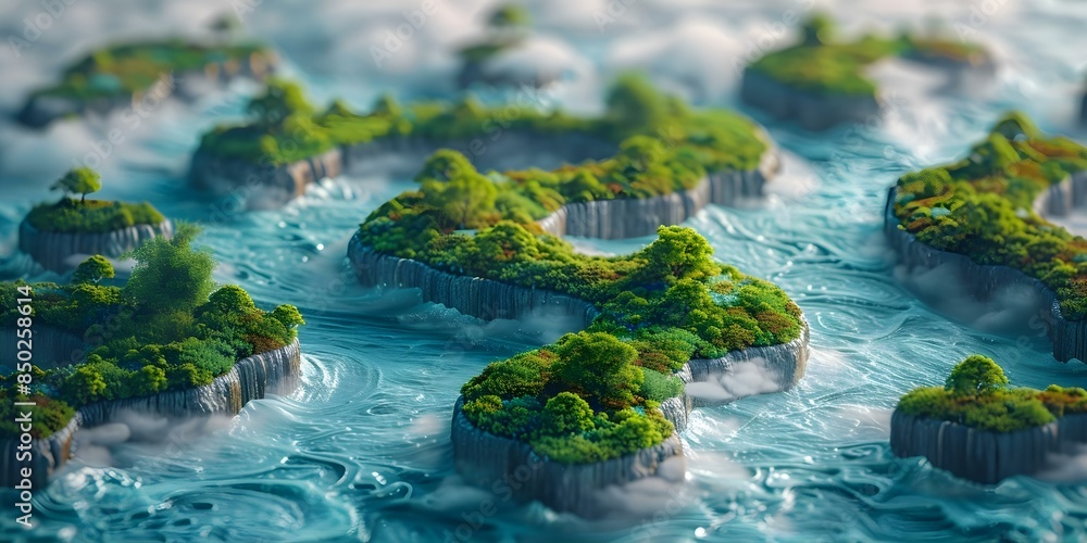Aufkleber surreal map with optical illusions showcases islands floating above intricate ocean paths. concept f