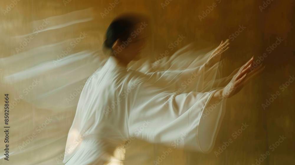 Poster blurry forms move in slow motion finding inner peace through the practice of tai chi.
