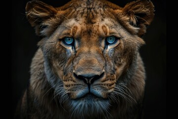 Obraz premium Lion and black background