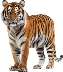 Obraz premium Tiger looks directly ahead, eyes filled with intensity
