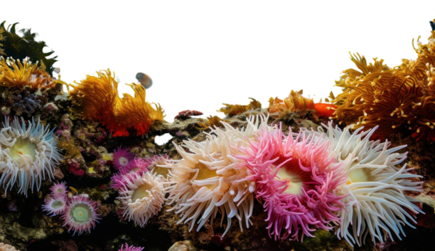 PNG Wide angle underwater photo of corals and sea anemones outdoors aquatic nature.