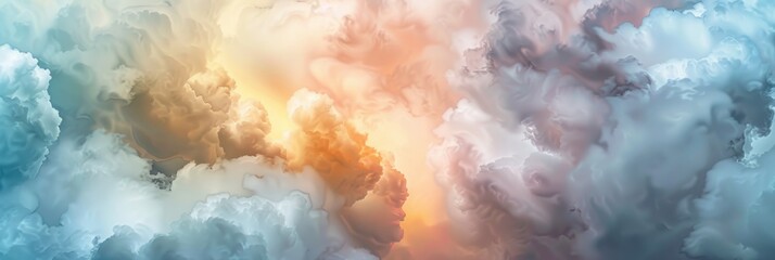 Obraz premium The beautiful sunset sky showcases a dreamy blend of soft pastel colors, creating a serene and enchanting atmosphere