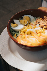 Fresh Salad Bowl with Tuna, Egg, and Vegetables