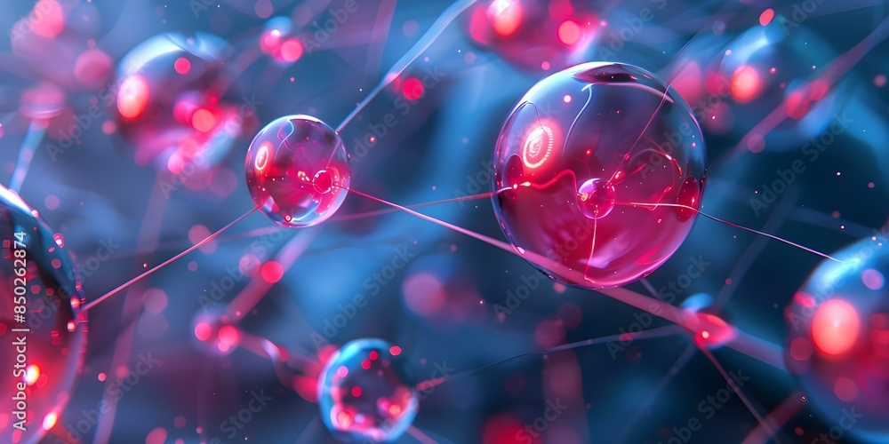 Aufkleber 3d model showing red and blue spheres representing electrons orbiting a nucleus. concept 3d modeling