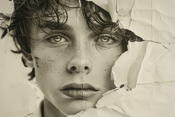 The torn woman's face on the wall