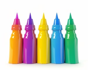 Set of colorful paint bottles. Isolated cartoon 3d illustration on white background. 