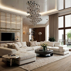 modern living room interior design with white sofa