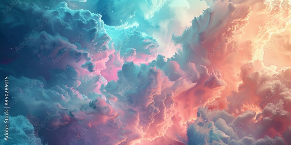 Poster abstract dreamy sky with colorful clouds and soft lighting, perfect for serene and imaginative visua