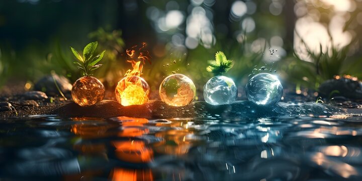 Five elements Water Fire Earth Space Creation Fundamental aspects of nature. Concept Nature, Elements, Water, Fire, Earth, Space, Creation, Fundamental aspects,