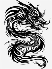 Fototapeta premium A black and white tattoo of a dragon with a red tongue