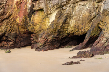 La Franca beach rock formations in Asturias, North coast of Spain. Nature backgrounds.