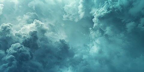 Naklejka premium A powerful and dramatic image of turbulent clouds in varying shades of blue, capturing atmospheric beauty.