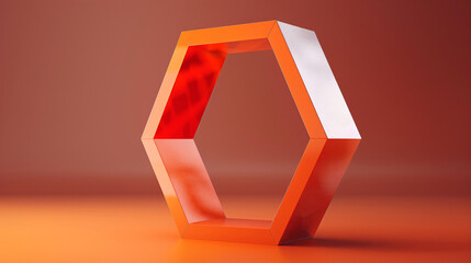 Orange Hexagon Frame on Orange Background.