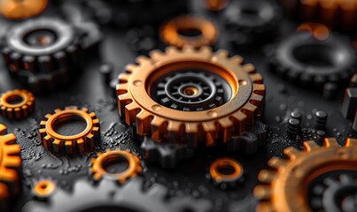 A collection of various kinds of shiny brown gear in the photo on a black background