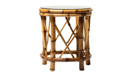 Round Bamboo Side Table With Glass Top
