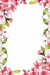 bouvardia themed frame or border for photos .with clusters of small pink and white flowers. watercolor illustration, white color background. 