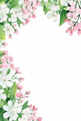 bouvardia themed frame or border for photos .with clusters of small pink and white flowers. watercolor illustration, white color background. 