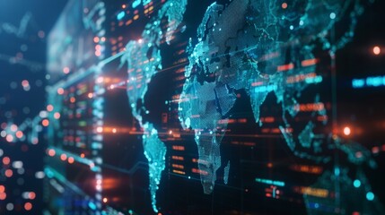 Binary code with a world map.