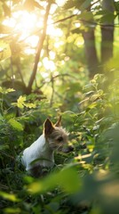 Fox Terrier Curiously Exploring Underbrush in the Woods