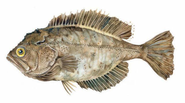 recommend clip art: A flat flounder painted in subtle watercolor hues on a white background