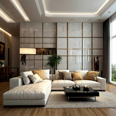 modern living room interior design with white sofa