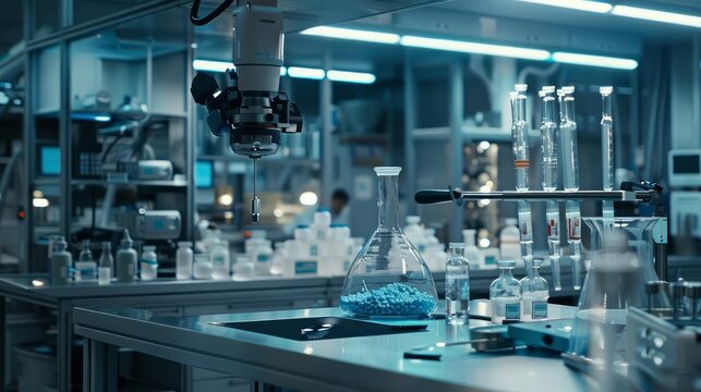 A futuristic quality assurance lab using AI to conduct rigorous product testing and ensure toptier standards