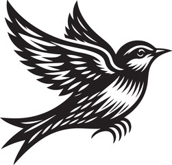 Bird Vector Line art Illustration, Flying bird vector silhouette, vector black and white bird Free Vector