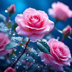 pink rose with water droplets