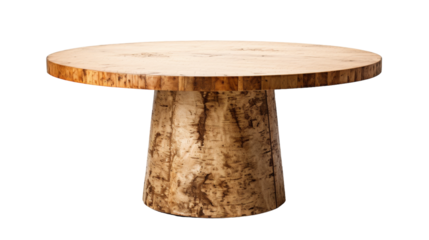Round Wooden Table With Birch Bark Base
