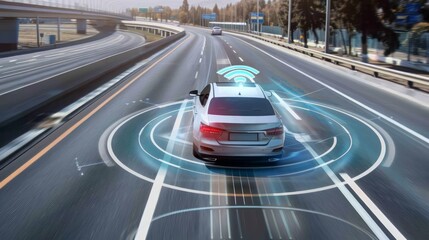 Obraz premium Advanced driverassistance systems in a hightech car use lidar and radar sensors to provide 360degree awareness and collision avoidance in all driving conditions