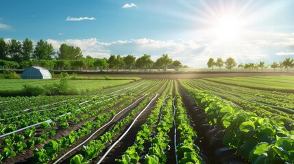 Obraz premium Conceptual design of a smart water conservation system in agriculture, ensuring optimal water usage for crops while preserving natural resources