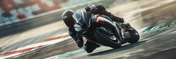 A racer leans into a sharp turn on a racetrack, showcasing precise control and speed. Generative AI