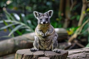 Obraz premium Adorable wallaby sitting on a log