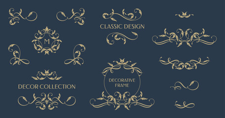 Collection of decorative elements. Vector frames, corners and borders.