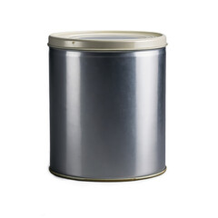 A blank metal tin can with no label on a transparent white background, perfect for png representation