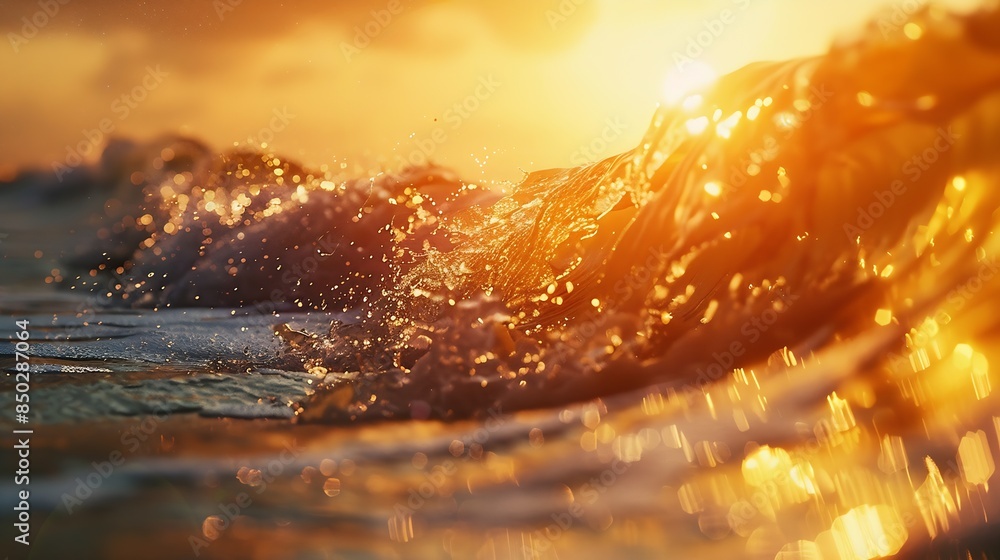 Aufkleber close up inside of abstract wave breaking in the sunset or sunrise background natural light : genera