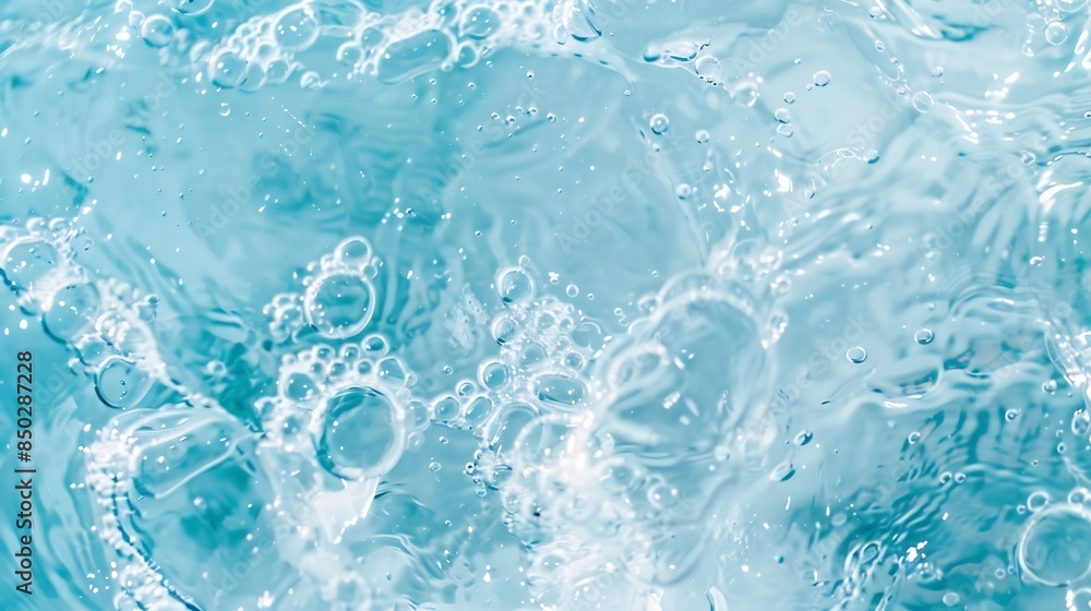Aufkleber transparent blue clear water surface texture with ripples splashes and bubbles abstract nature backg